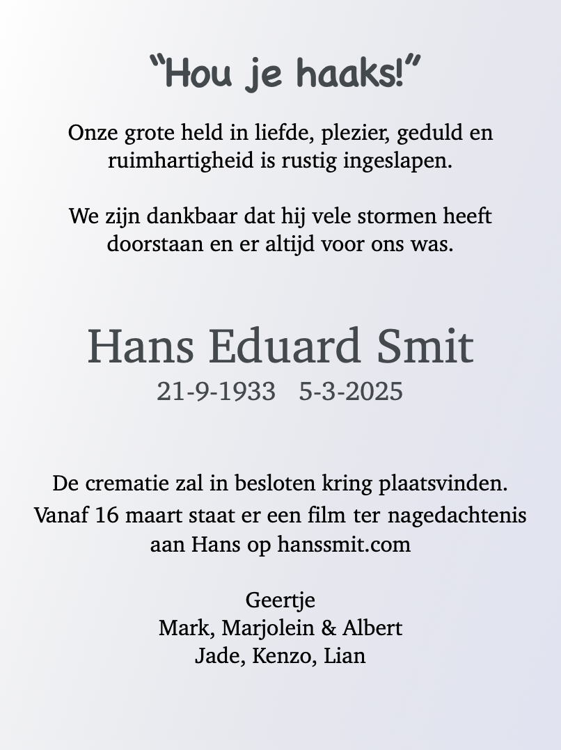 Obituary Card Right (Dutch)
